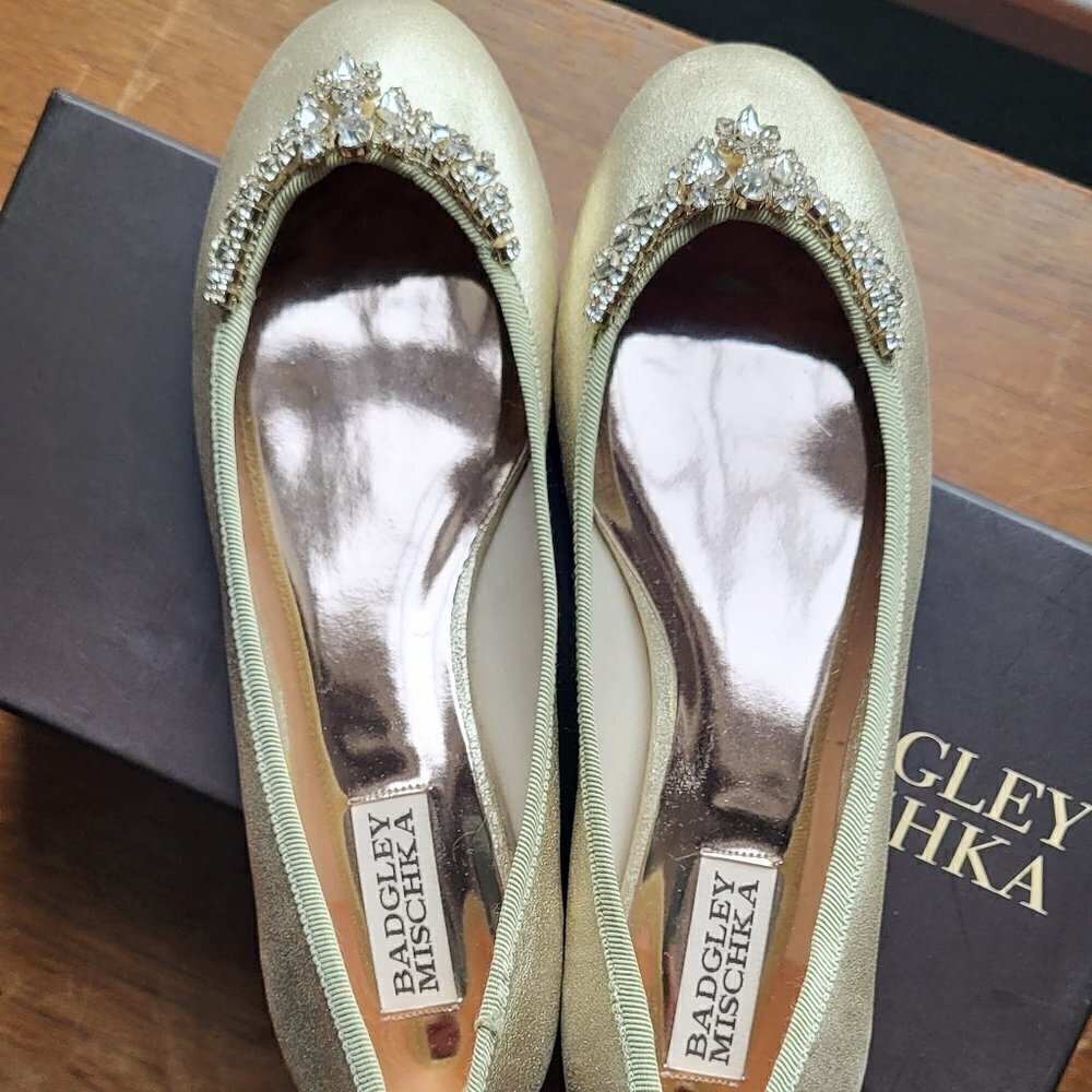 Badgley Mischka Gold Leather Jewel Wendy Ballet Flats